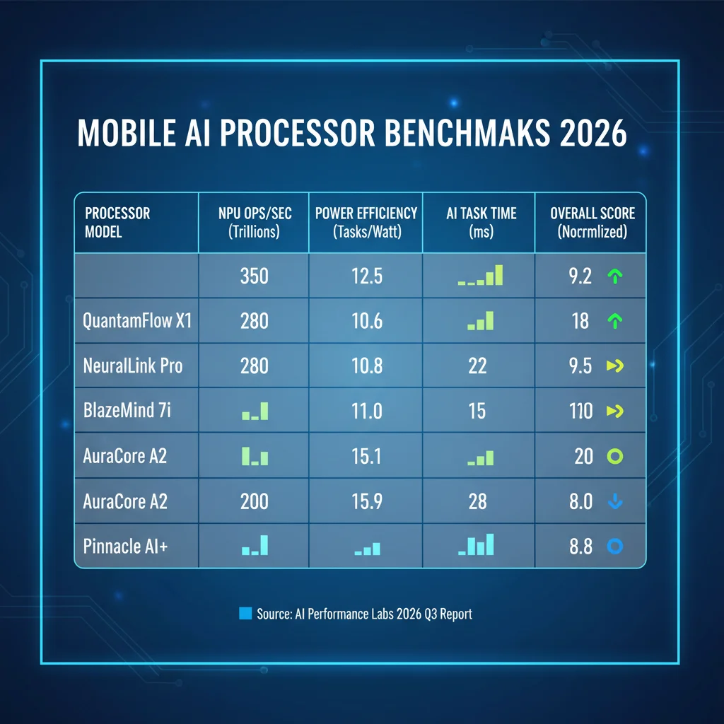 Benchmark comparison chart of 2026 mobile AI processors