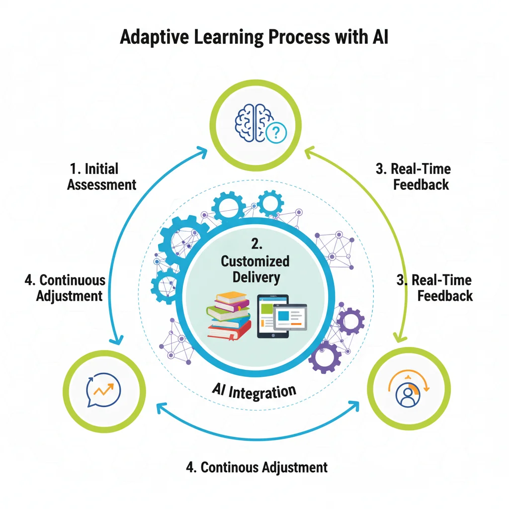 Infographic showing the adaptive learning cycle with AI feedback
