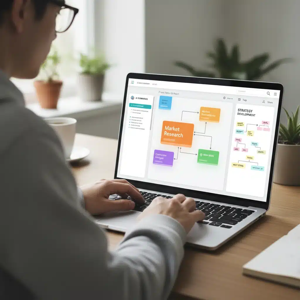 User interacting with AI-powered note-taking app on laptop