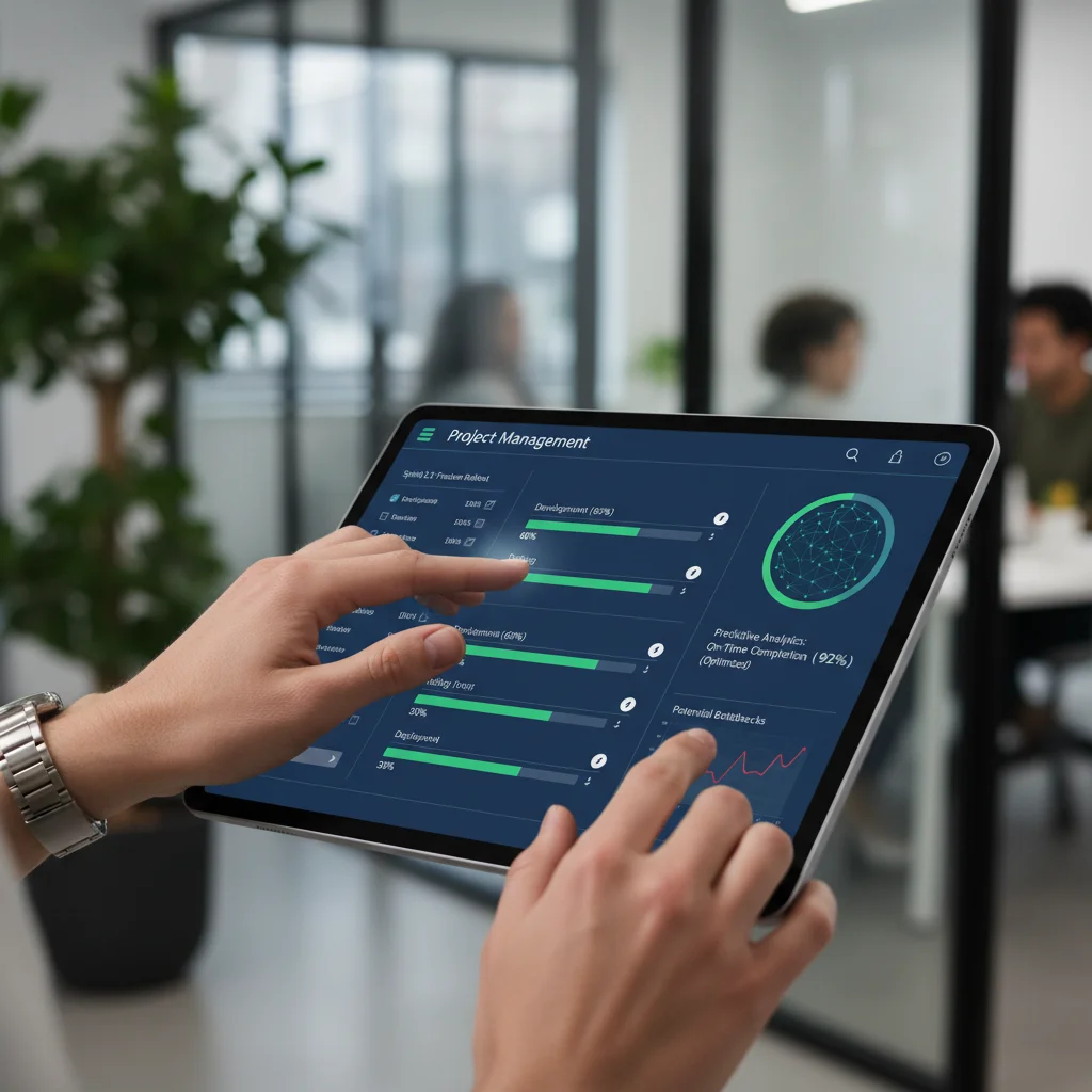 AI-powered project management dashboard on a tablet