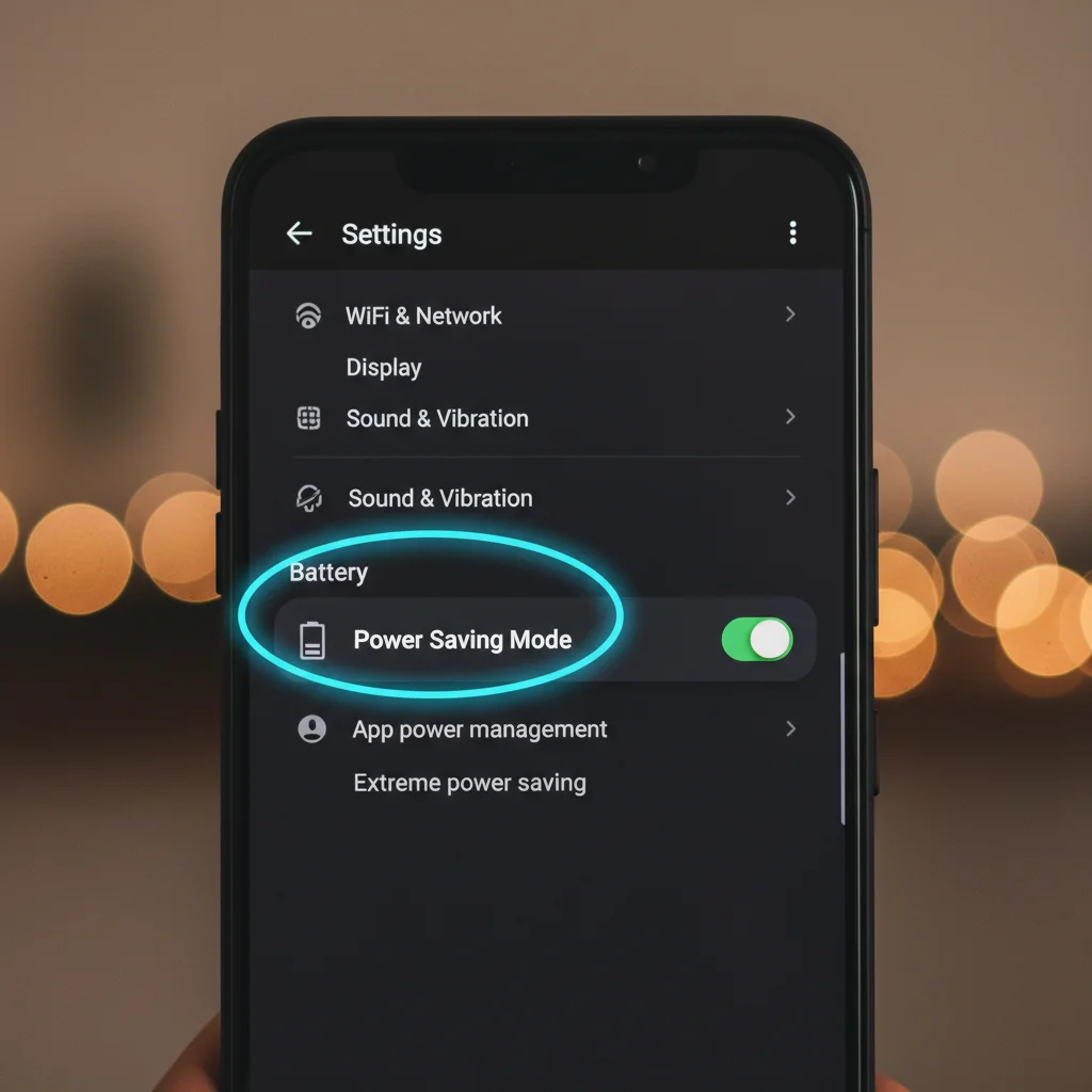 Smartphone screen showing app settings with a highlighted toggle for battery optimization.