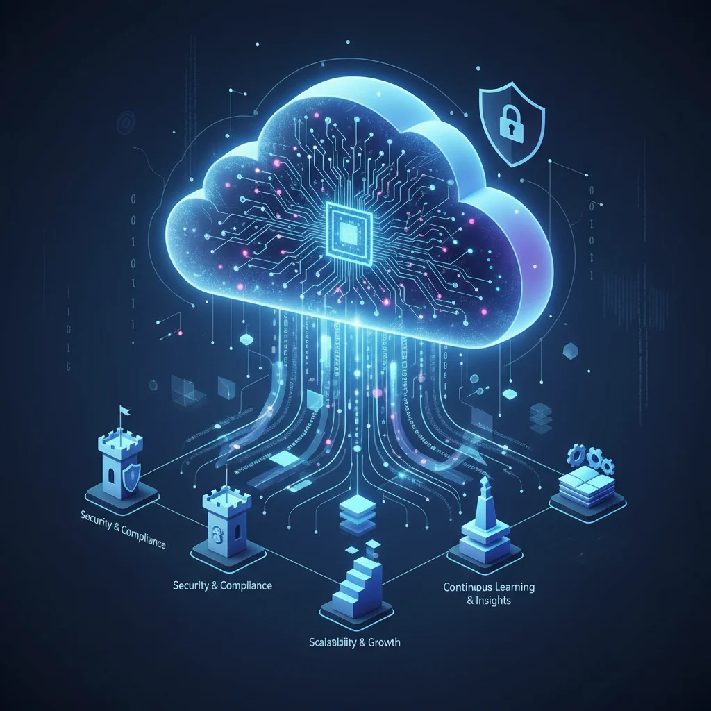 Cloud-based AI platforms and machine learning algorithms processing enterprise data for optimized business outcomes.