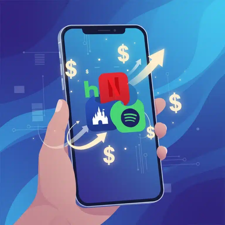Smartphone screen displaying a consolidated entertainment subscription app icon, symbolizing annual savings
