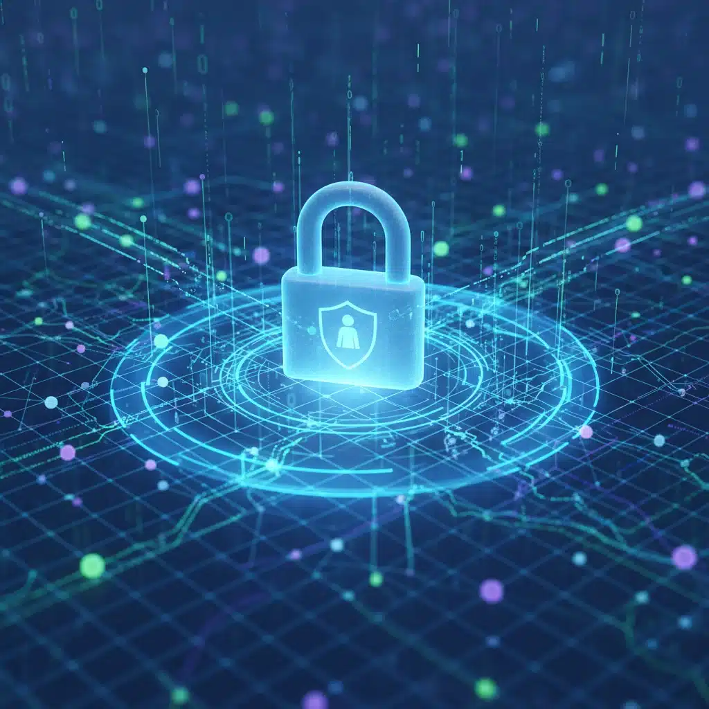 Abstract representation of data privacy and security padlock