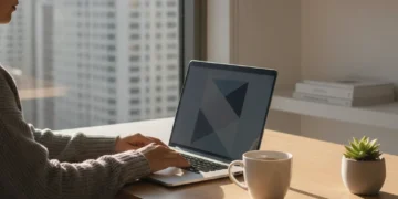 Person enjoying a decluttered digital workspace with productivity tools