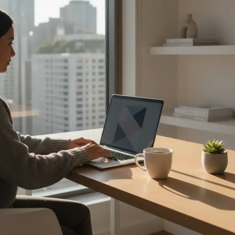 Person enjoying a decluttered digital workspace with productivity tools