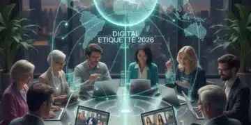 People engaging in respectful digital communication on various devices