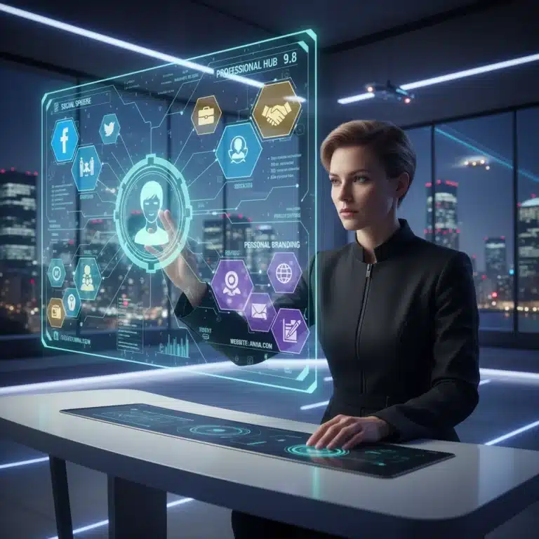 Futuristic interface showing digital identity management for 2027