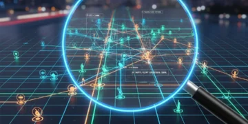 Digital map with magnified route, symbolizing enhanced navigation accuracy