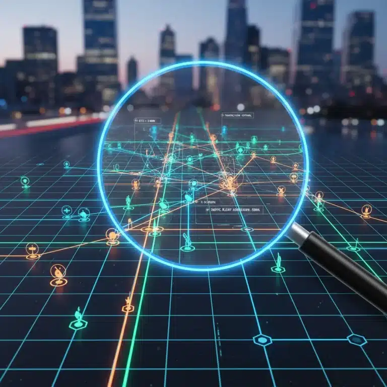 Digital map with magnified route, symbolizing enhanced navigation accuracy