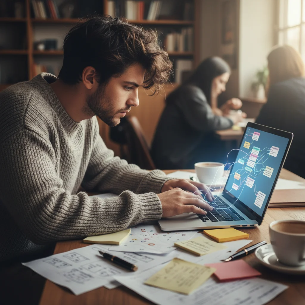 User transitioning from physical to digital notes using a modern note-taking application
