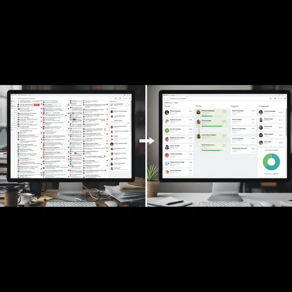 Transition from cluttered email inbox to organized project management dashboard