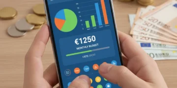 Modern expense tracker app interface on a smartphone with financial data visualization.
