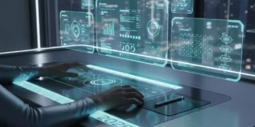 Boost Your Productivity: Top 8 Digital Tools for 2026 Futuristic desk with holographic screens showcasing digital productivity tools for 2026.