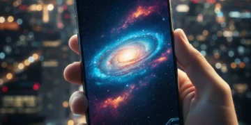 Futuristic smartphone with vibrant MicroLED display
