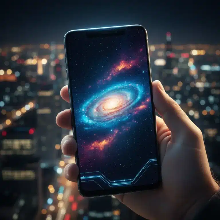 Futuristic smartphone with vibrant MicroLED display