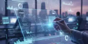 Futuristic smart note-taking app interface on tablet with holographic data