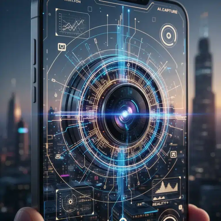 Futuristic smartphone camera with computational imaging light effects