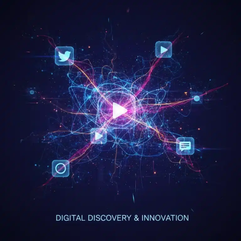 Futuristic social media icons interconnected, representing overlooked features and digital innovation.
