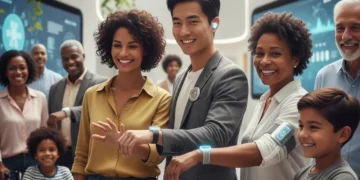 Wearable Tech Evolution: 3 Mobile Health Innovations for US Consumers in 2026 Futuristic wearable devices enhancing health for diverse US consumers in 2026