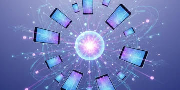Illustration of interconnected devices symbolizing global digital communication and future app features.