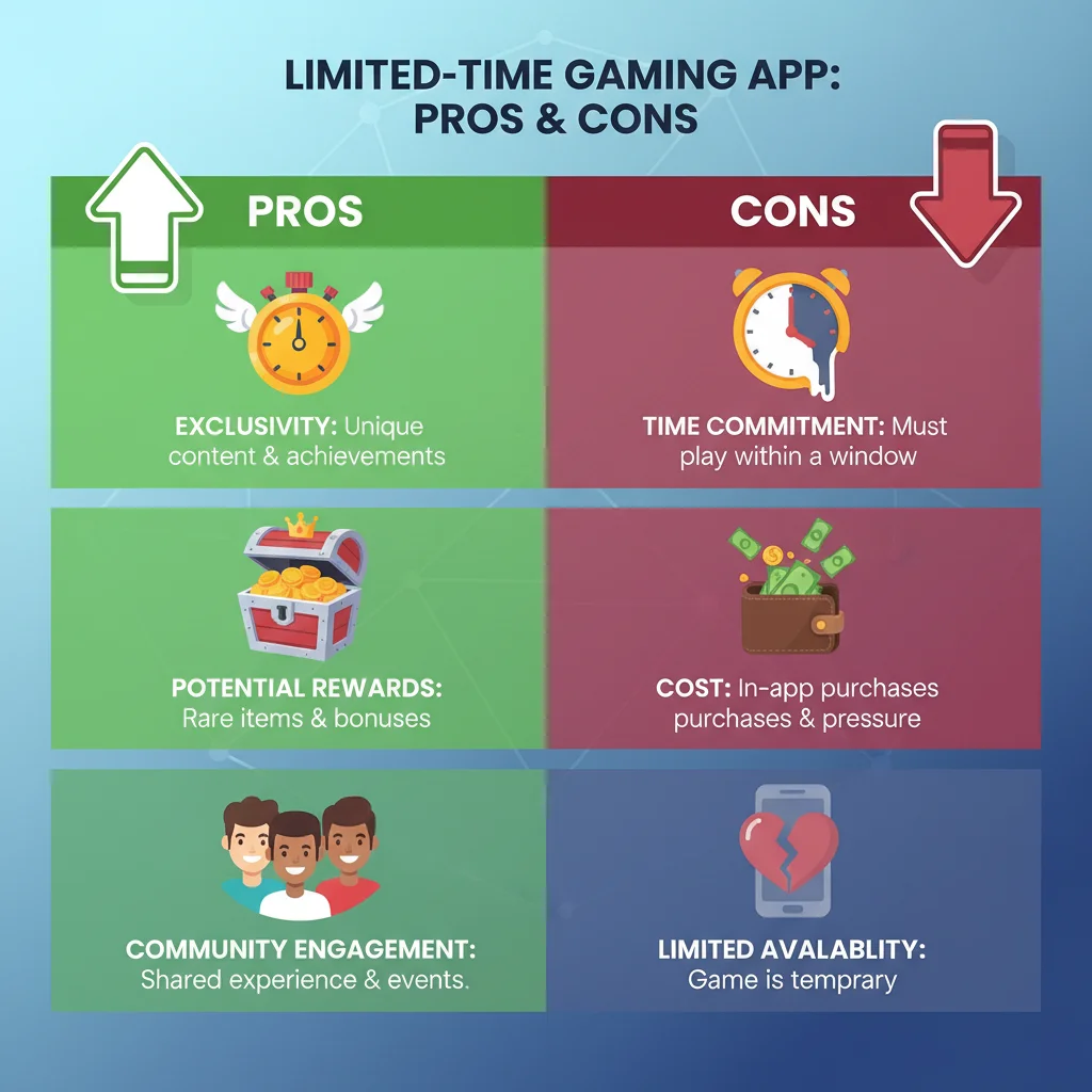 Infographic comparing benefits and drawbacks of limited-time gaming apps