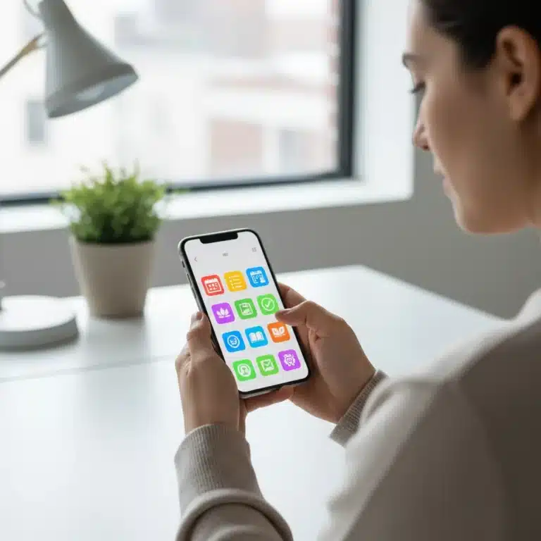 Thoughtful person managing digital habits on smartphone