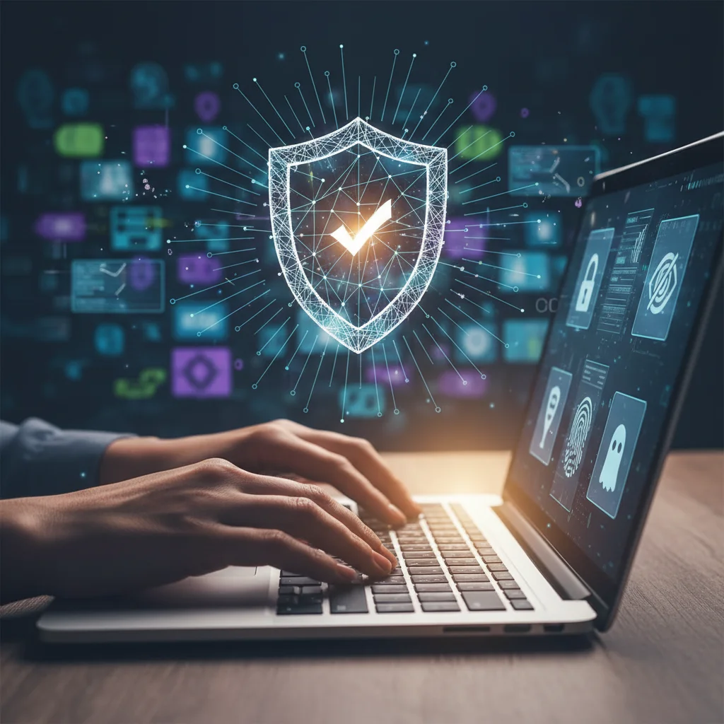 Person actively managing privacy settings on a laptop, emphasizing proactive digital self-defense.