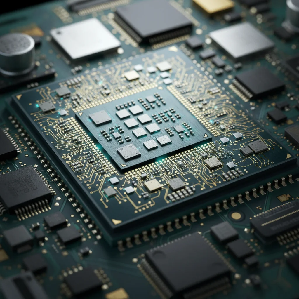 Close-up of a high-performance mobile AI processor chip