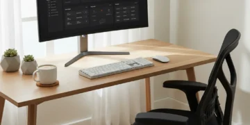 Modern home office with digital tools for productivity
