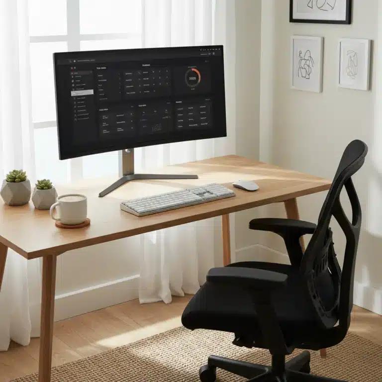 Modern home office with digital tools for productivity