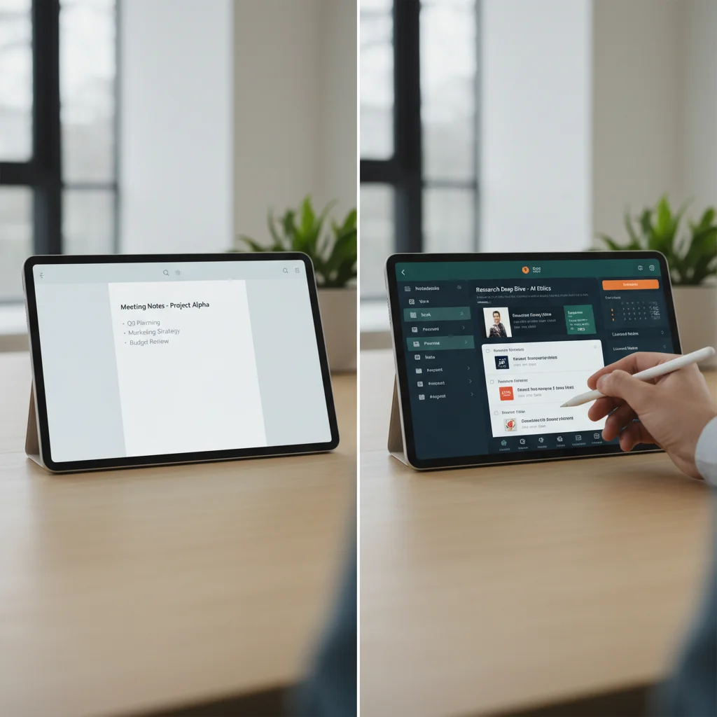 Side-by-side comparison of note-taking app interfaces highlighting diverse features
