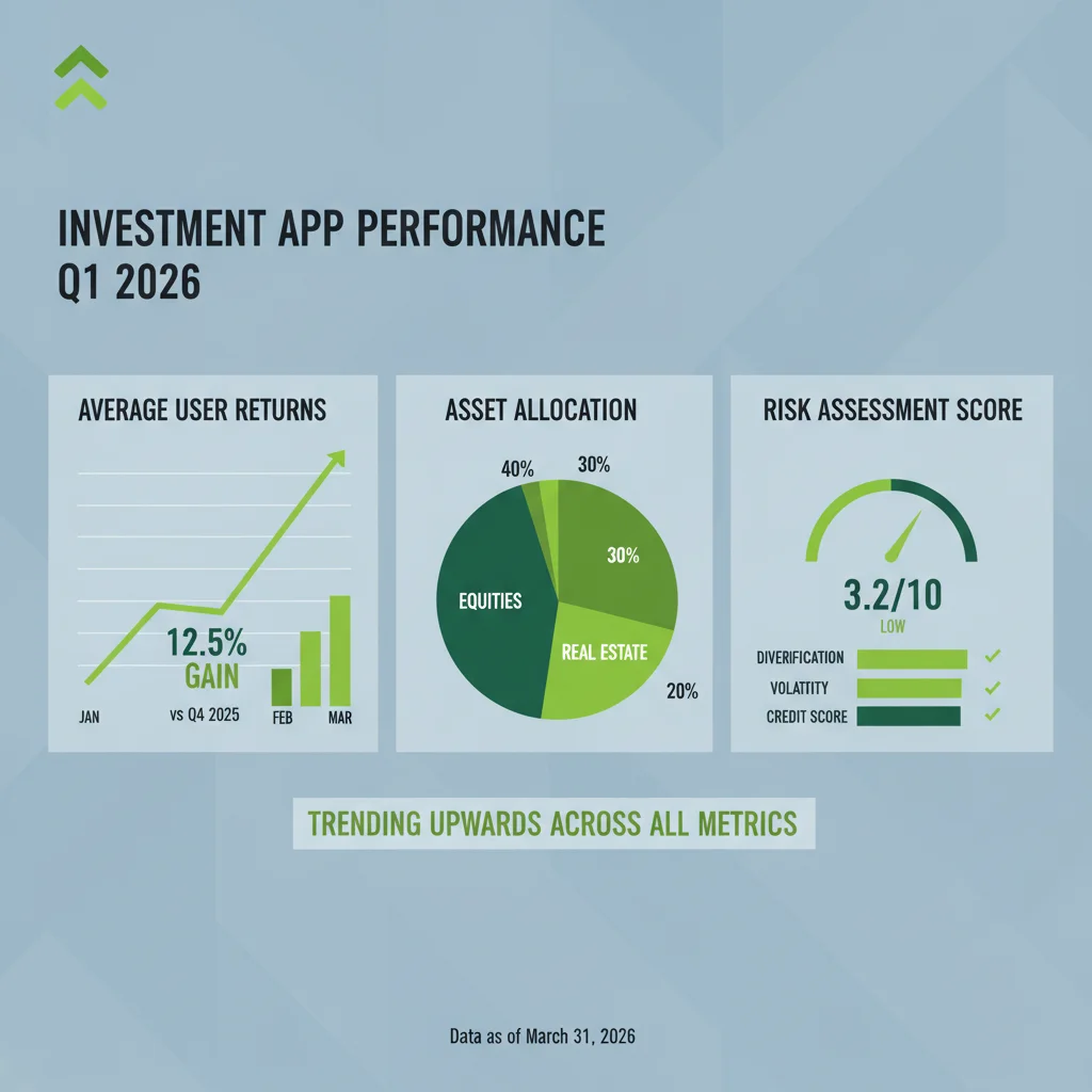 Infographic displaying Q1 2026 investment app performance metrics