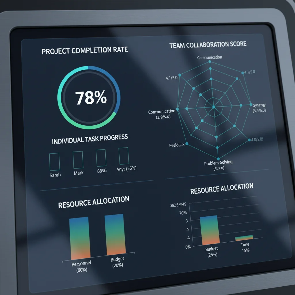 Real-time analytics dashboard showing project completion, task progress, and team collaboration.