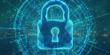 Illustration of a secure digital network with a padlock, representing robust digital privacy enhancements and data protection.