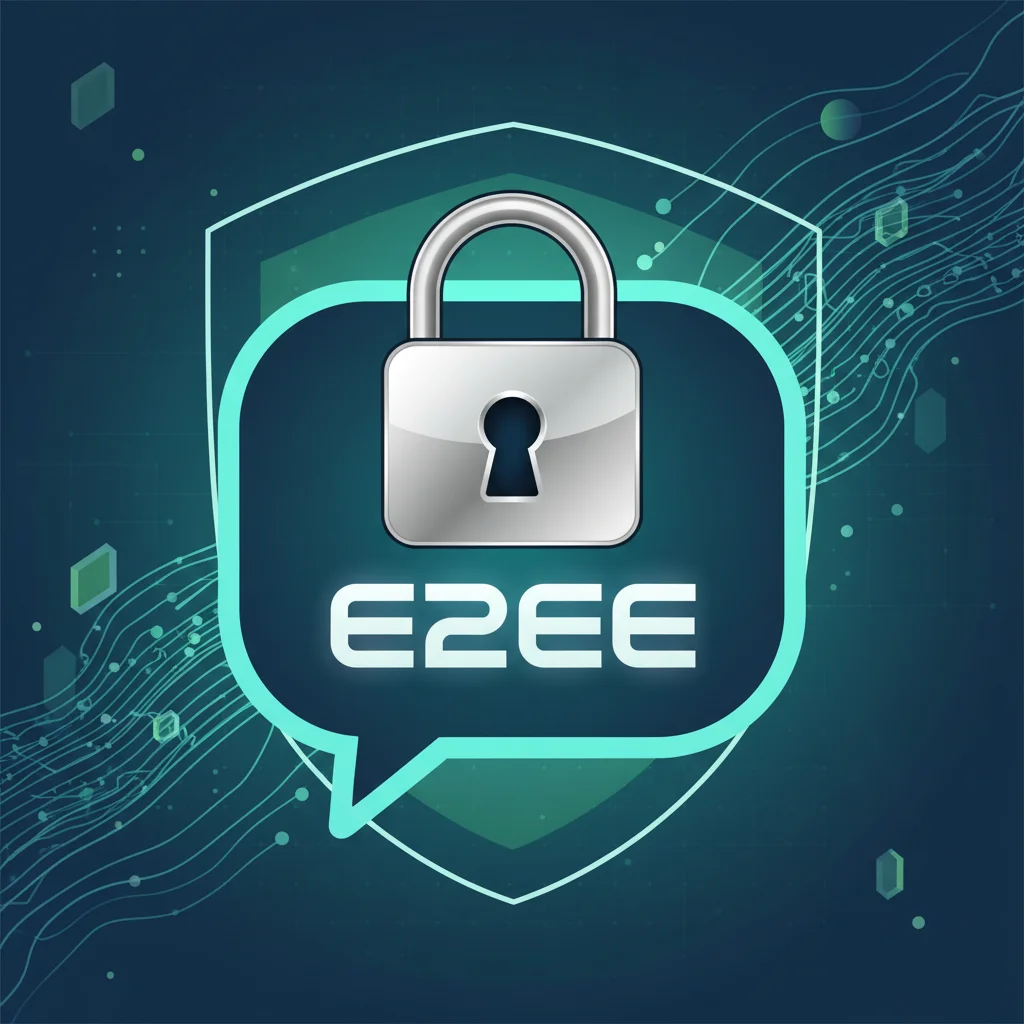 Graphic symbolizing secure messaging and end-to-end encryption with a padlock over a chat bubble.