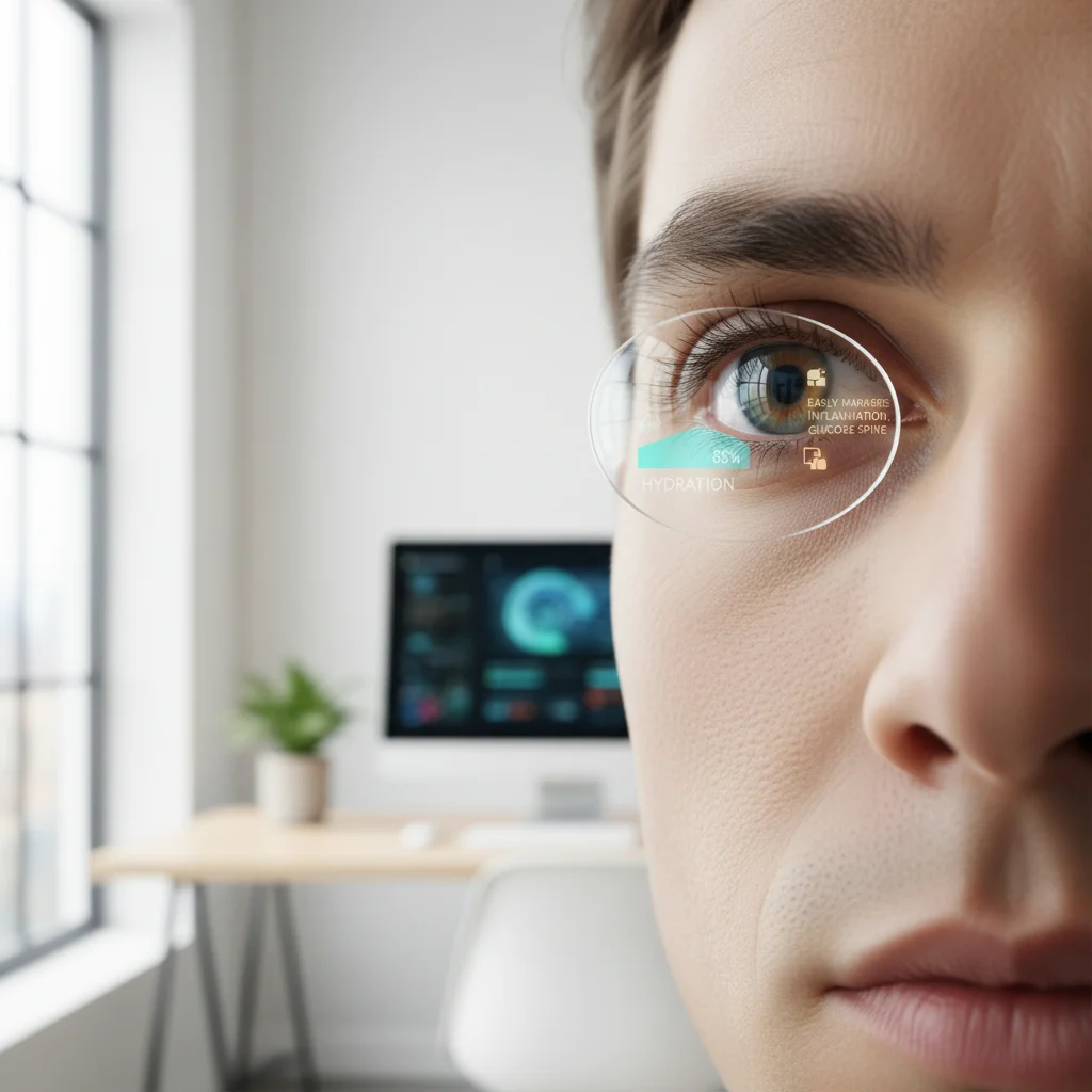 Smart contact lenses displaying real-time health data overlay