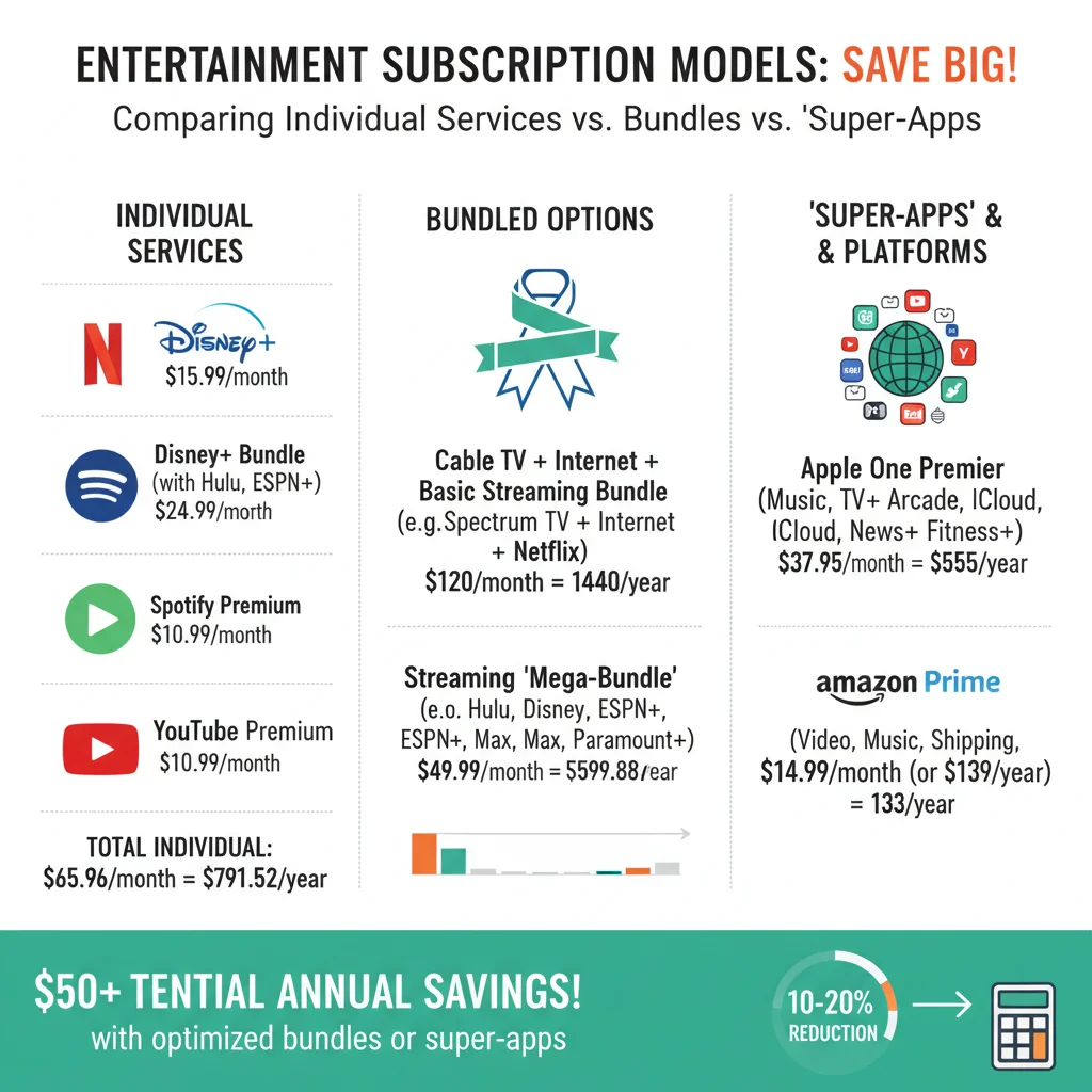 Infographic comparing entertainment subscription models and highlighting annual savings.