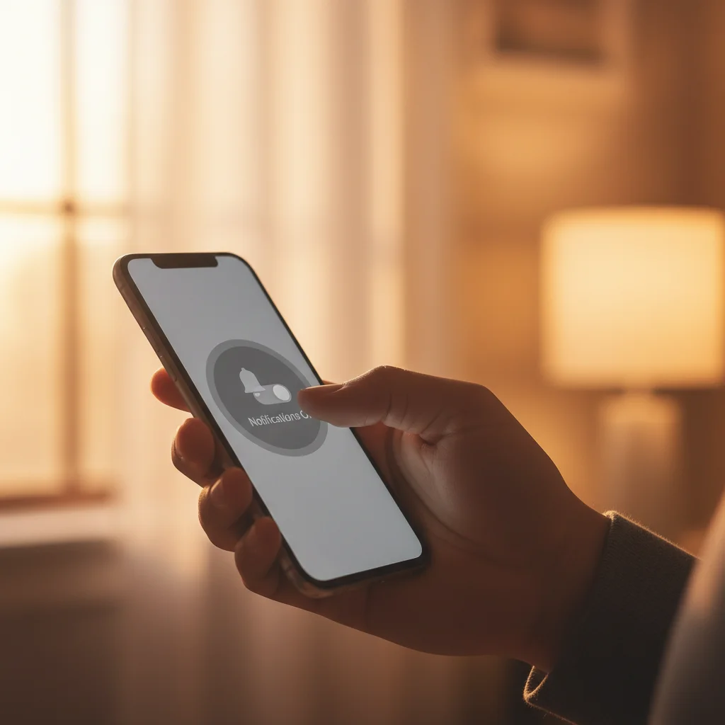 Hand turning off smartphone notifications for digital peace