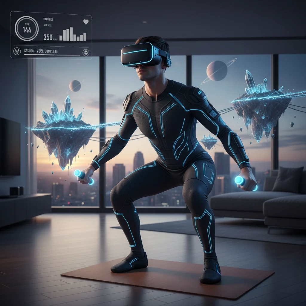 Immersive VR fitness experience with integrated health monitoring