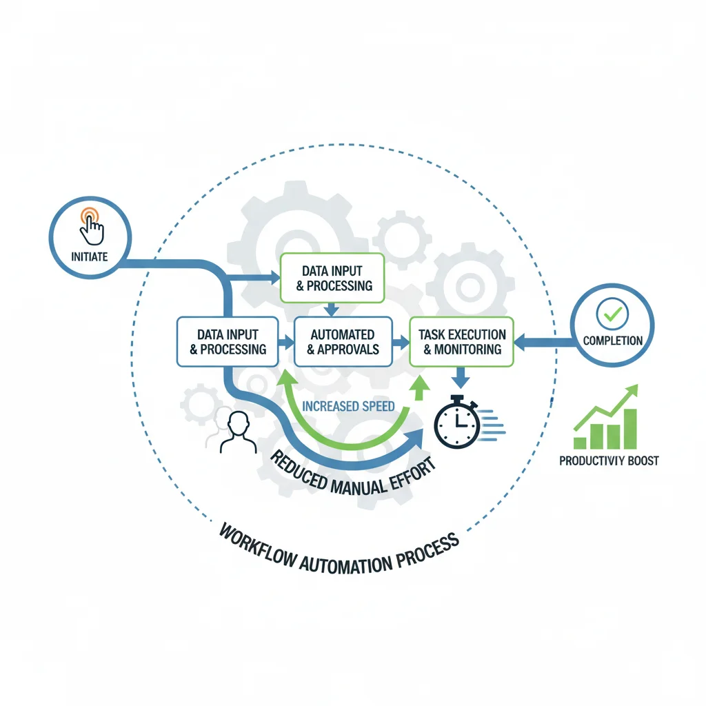 Infographic demonstrating automated workflow leading to efficiency gains and reduced manual tasks.