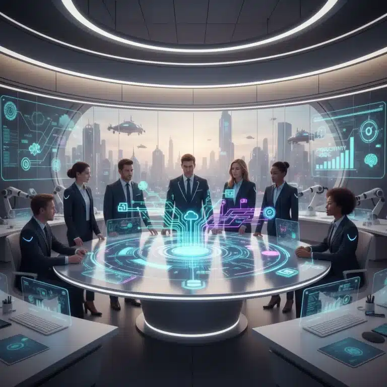 Professionals optimizing workflow with advanced automation tools in a modern office environment.