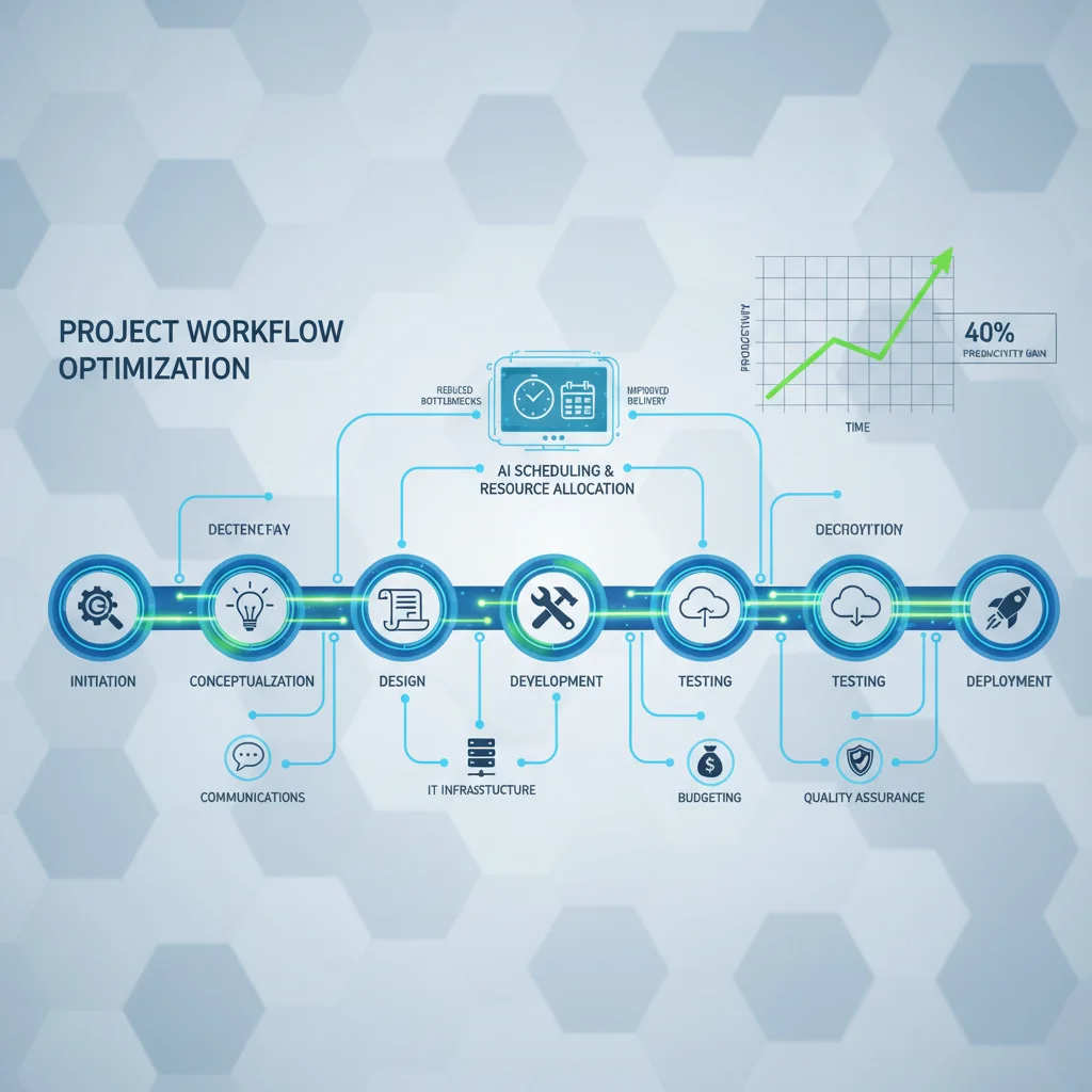 Workflow optimization infographic showing seamless project management with advanced scheduling.