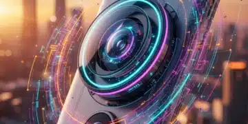 Futuristic smartphone camera with computational imaging and AI processing.
