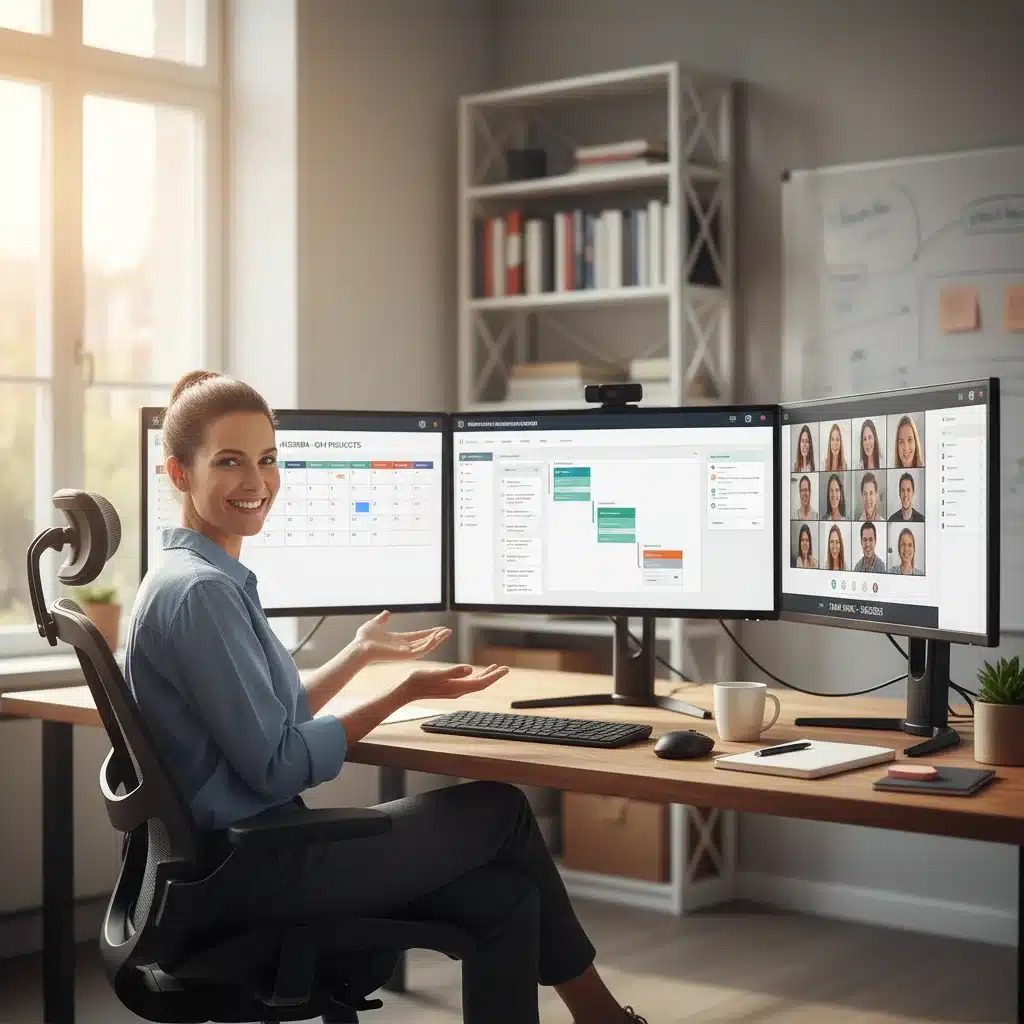 Individual successfully integrating multiple digital tools for enhanced productivity in a home office.