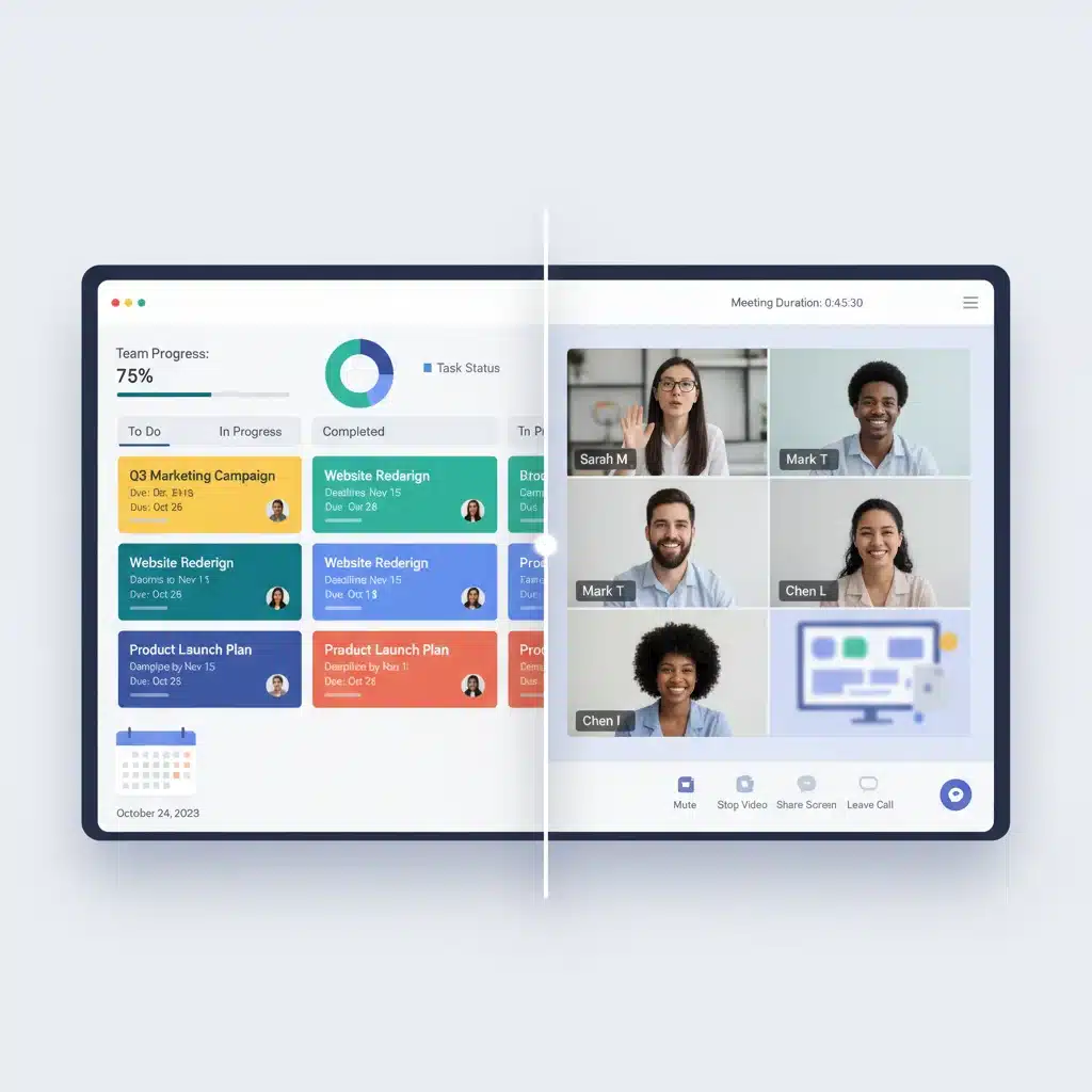 Integrated project management and video conferencing for remote collaboration