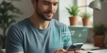 Person mindfully engaging with smartphone, showing reduced screen time