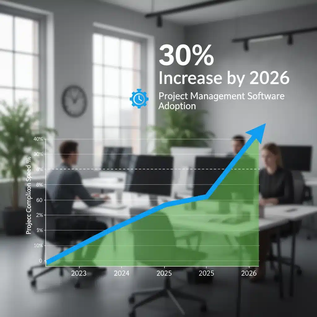 Graph showing projected 30% faster project completion by 2026 with software adoption.