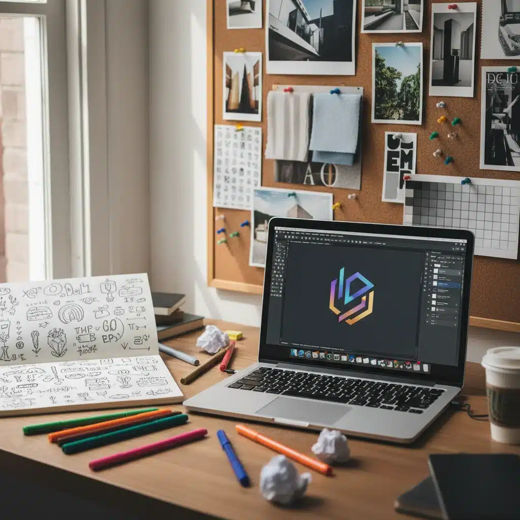 Graphic designer working on laptop with design content app