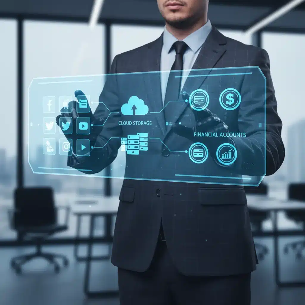 Person organizing digital assets on a holographic screen